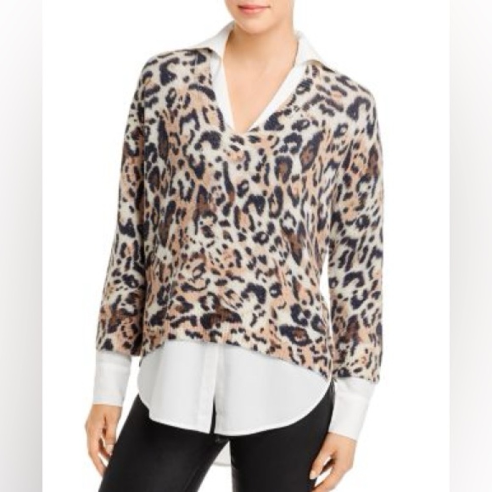 Brochu Walker “The Looker” Animal Print V-Neck Sweater